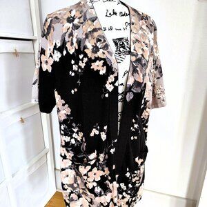 Isaac Mizrahi Live Women's XL Long Open Cardigan Short Sleeve Cherry Blossoms